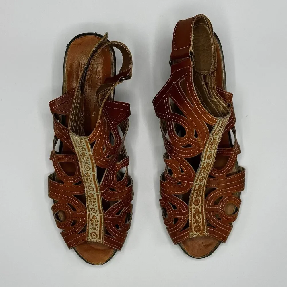 Spring Step L'Artiste Flourish Gladiator Wedge Stacked Heel Sandals EU 39 US 8.5